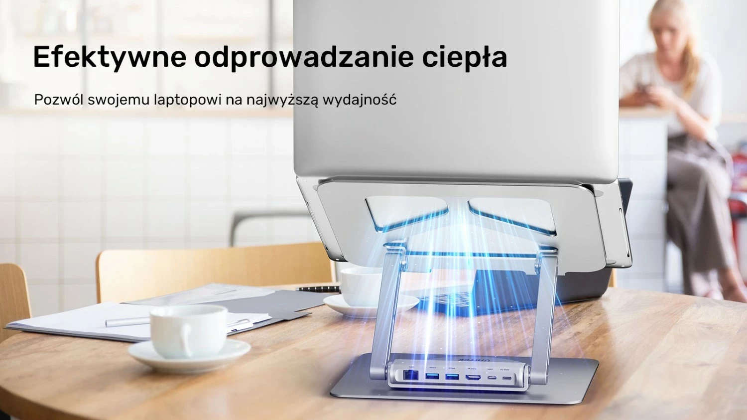 Stojalo za prenosnik Unitek USB-C HDMI 4K PD 100W, srebrno