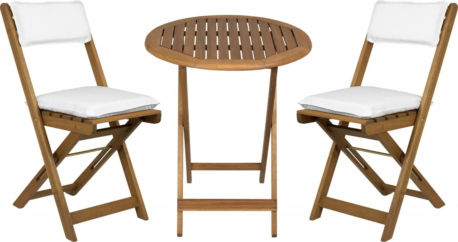 Vrtni pohištveni set iz lesa, Fieldmann FDZN 4003-T, rjav, 1 miza + 2 zložljivi stoli z blazinami