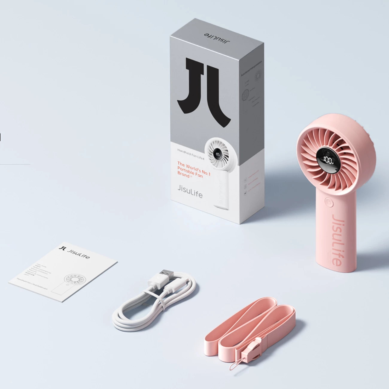 Prenosni ventilator Jisulife Life4, 5000 mAh, USB-C, rožnat