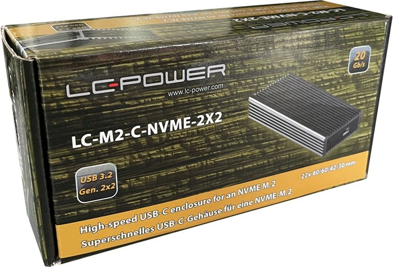 Zunanja ohišje za SSD LC-Power LC-M2-C-NVME-2X2, M.2, PCI Express, USB 3.2 Gen 2x2, črno