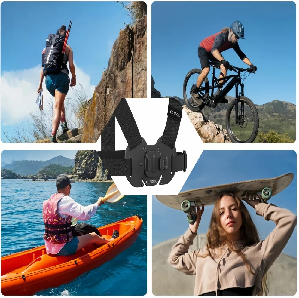 Prsno nosilo Tech-Protect GA100 za GoPro/DJI, črno