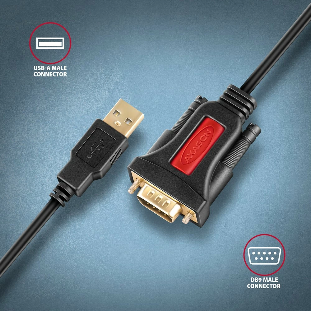 Adapter USB na RS-232, 1,5 m, čip Prolific, črn - AXAGON ADS-1PSN