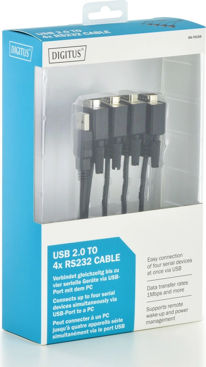 USB 2.0 kabel za 4x RS232, Digitus, 1,5 m, Type-A na DB-9, črn