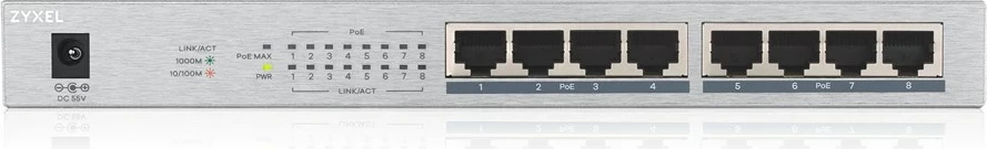 Nepremični Gigabit Ethernet PoE preklopnik Zyxel GS1008HP, siv