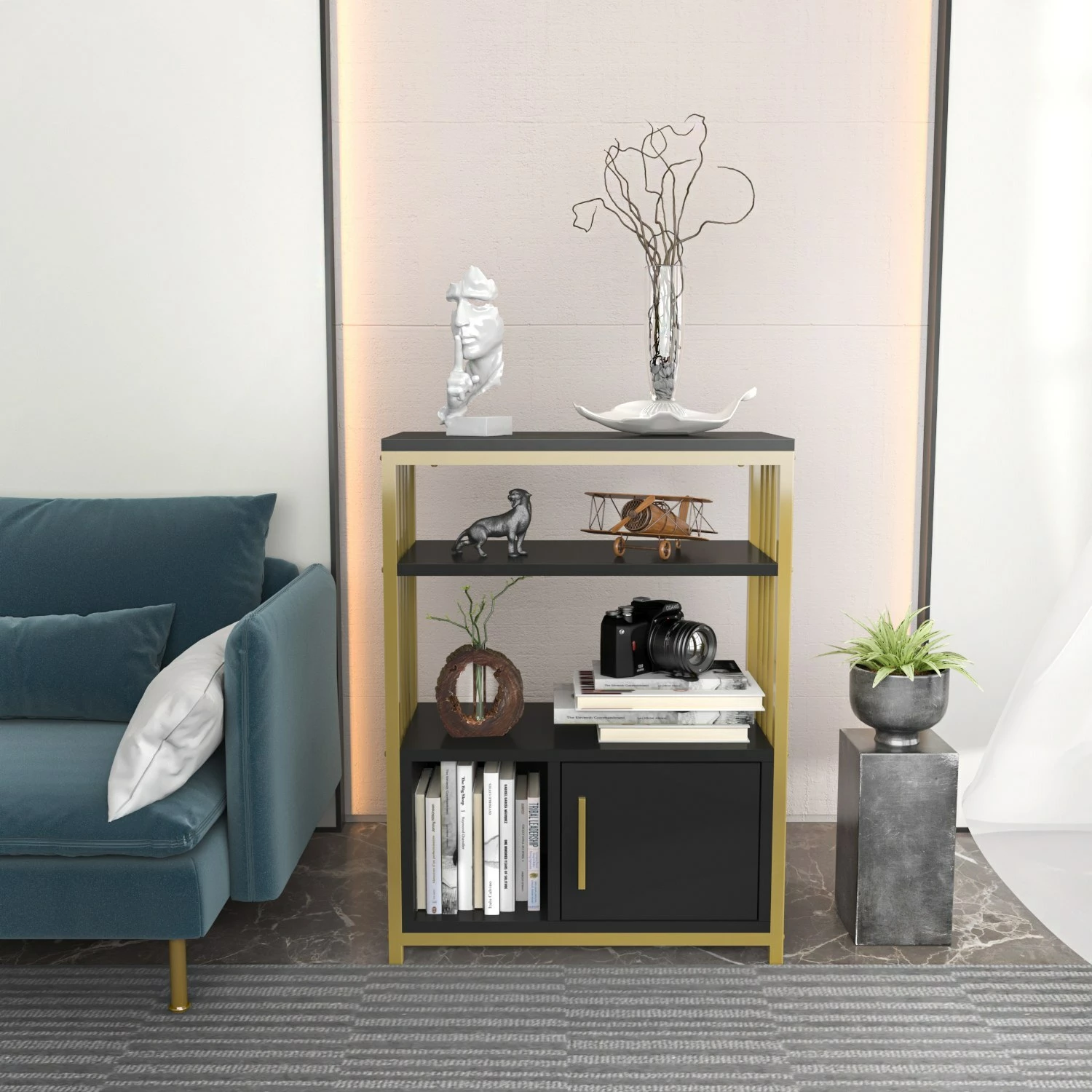 Polica za knjige Skye Decor Letos, antracit in zlata