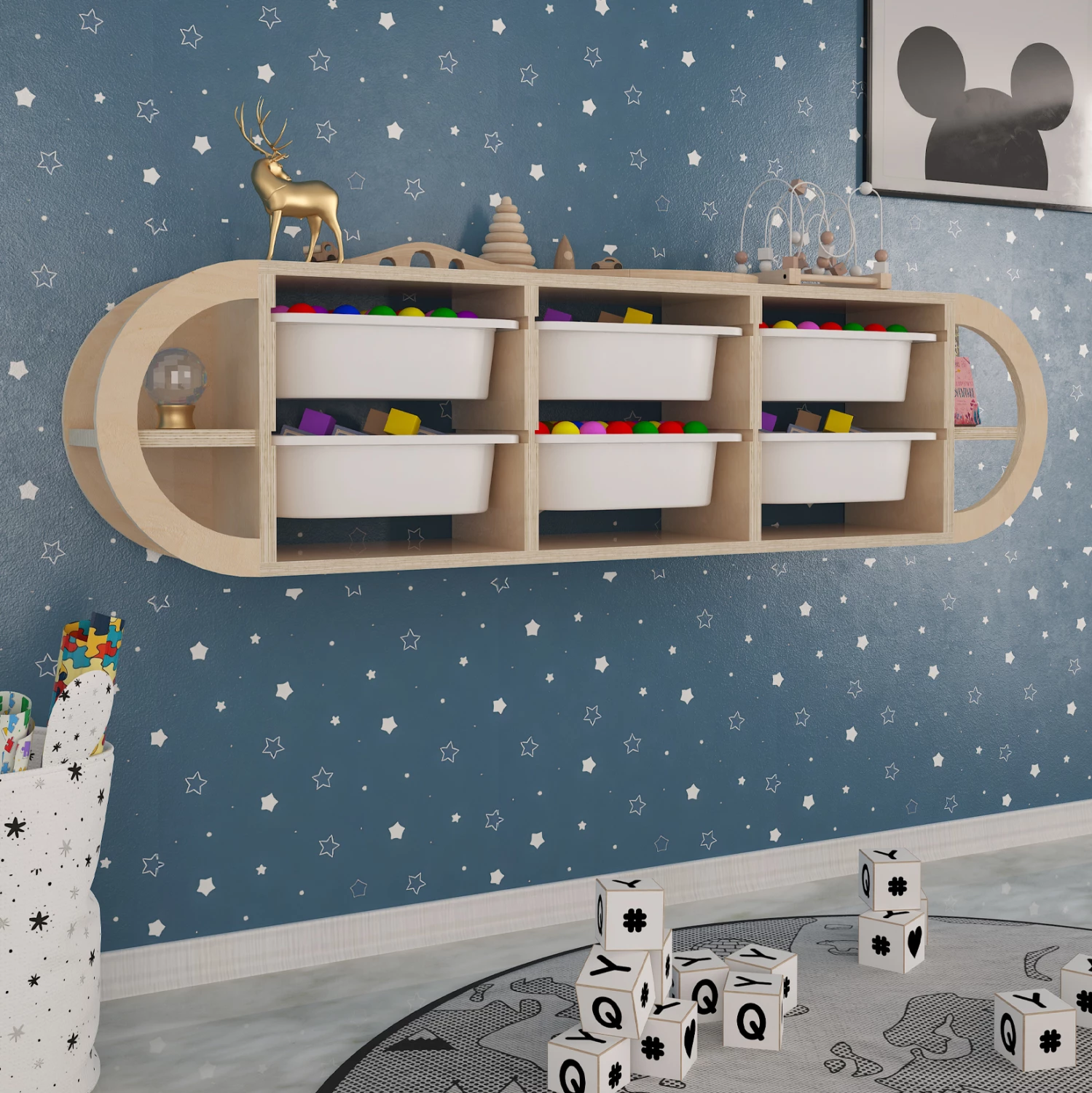 Stenska komoda KIKS FH18228.03 iz breze in 6 belih P.E. predalov 126x26x33Hcm