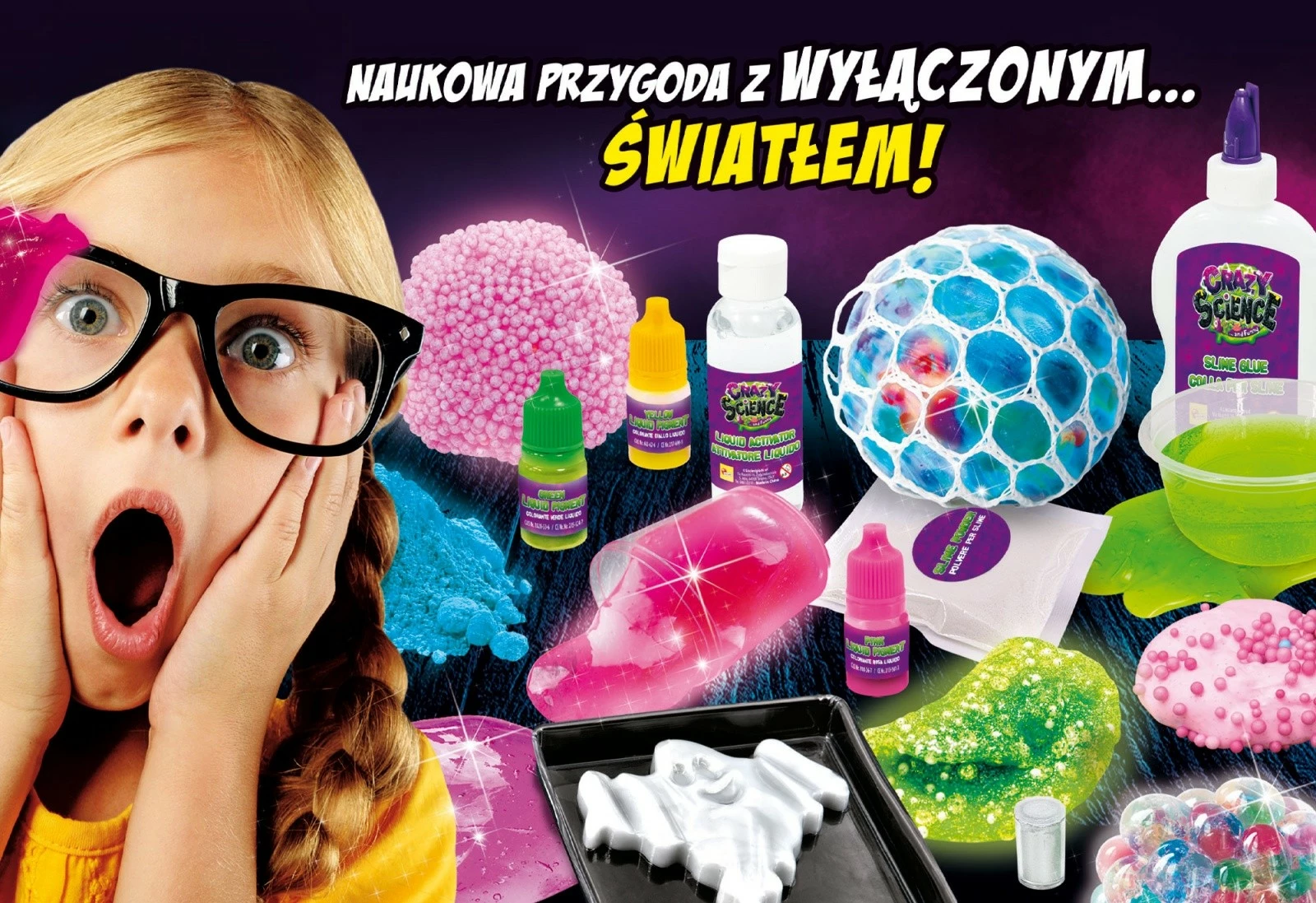 Set za znanstvene poskuse s svetlečim slime-om, Lisciani Crazy Science, 304-PL89239, z različnimi dodatki