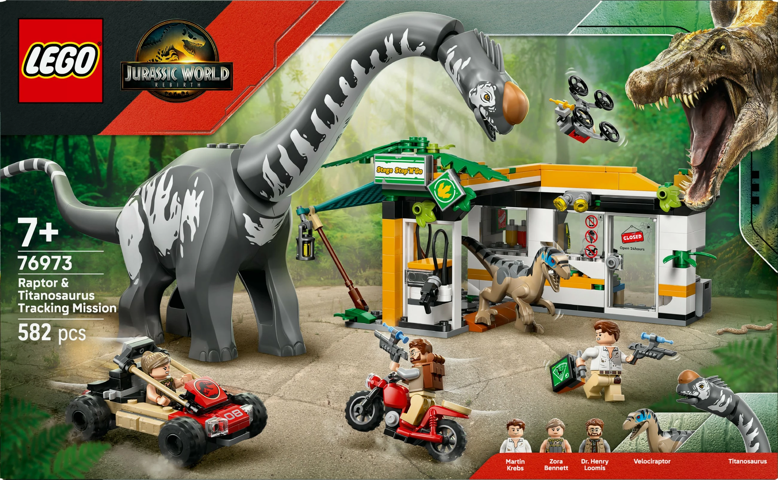 Set gradnje z dinozavri Raptor & Titanosaurus LEGO Jurassic World 76973, 582 delov, večbarven