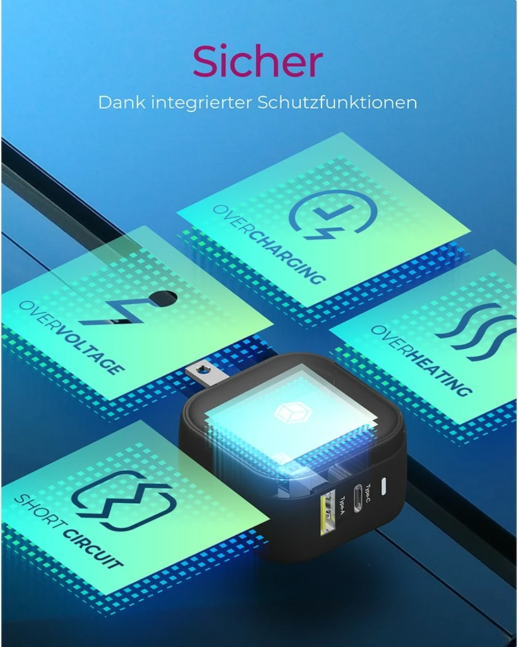 Stenski polnilec, ICY BOX IB-PS106-PD, 2 vrata, USB Power Delivery, 38W, črn