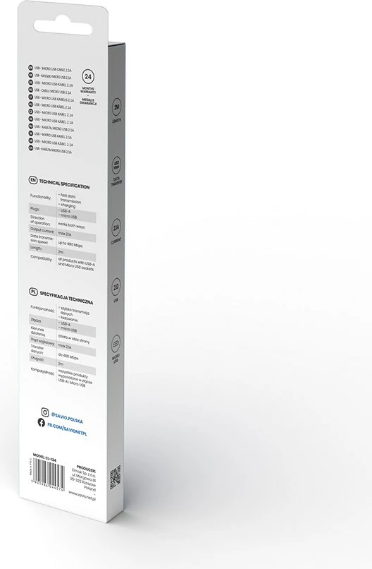 USB-A kabel, 480 Mbit/s, bel — Savio CL-124