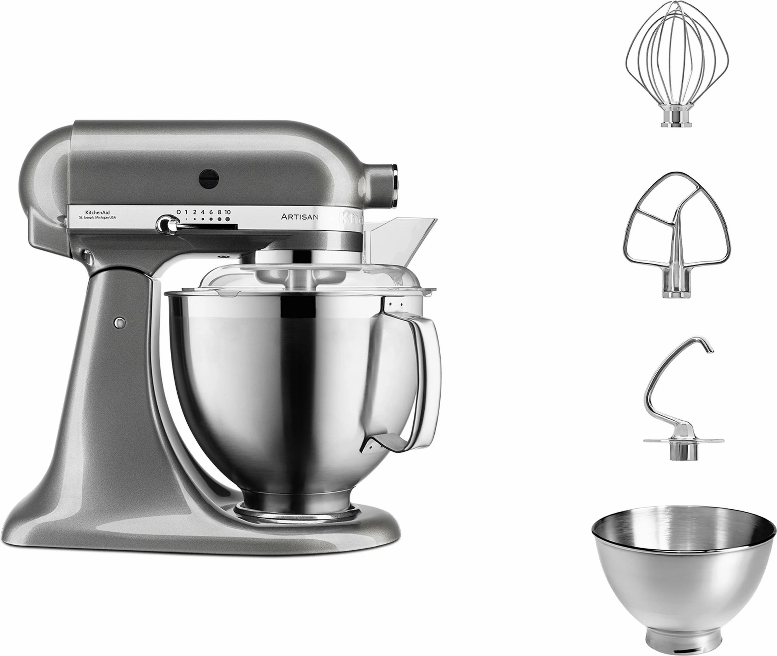 Kuhinjski stoječi mešalec 5KSM185PSEMS, KitchenAid, 4,8 L, srebrn