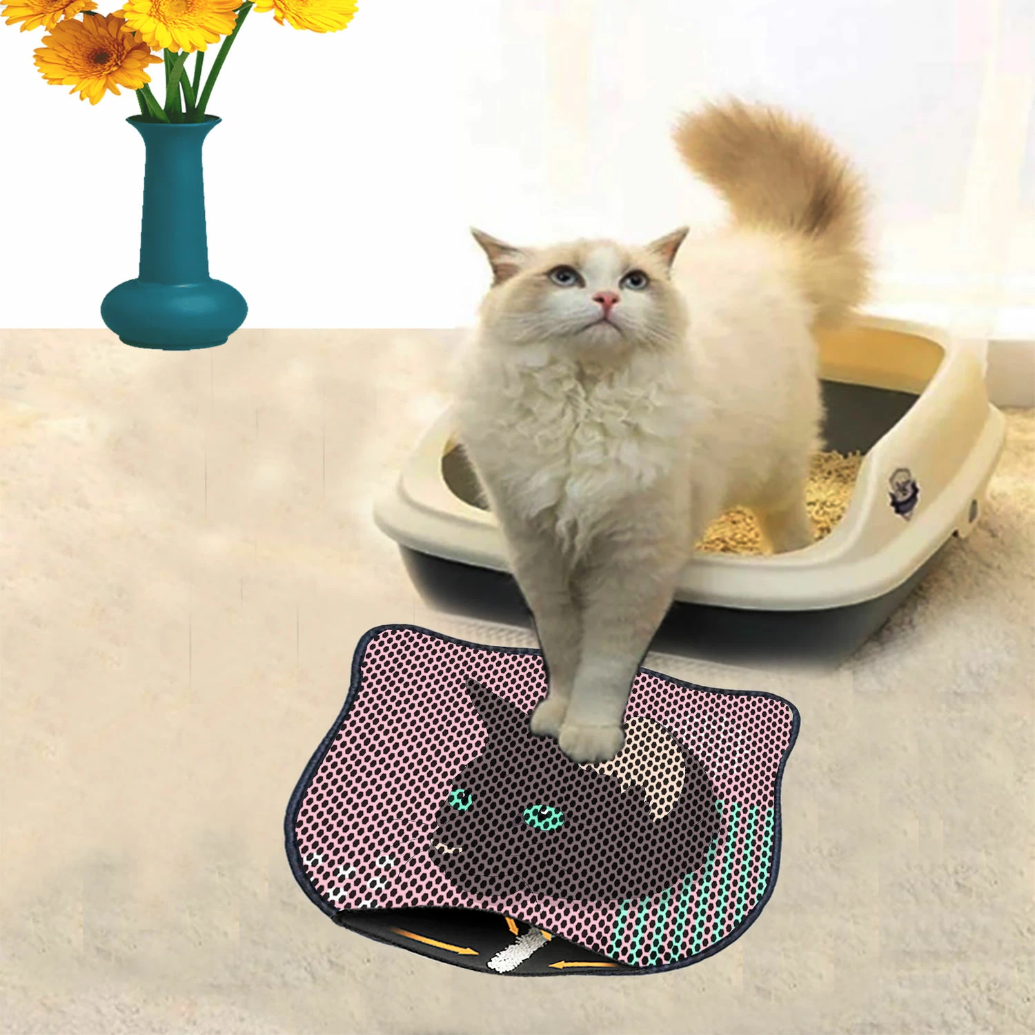 Preproga za mačji pesek, večbarvna, Kdkafa0195