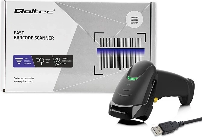 Sesalnik črtne kode Qoltec 50853, 1D | 2D, črn