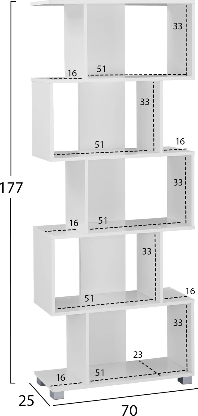 Knjižna omara iz melamina FH2385.04 Bela 70x25x177 cm