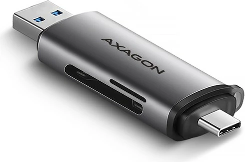 Bralnik kartic AXAGON CRE-SAC, USB 3.2 Gen 1, Type-C + Type-A, siv