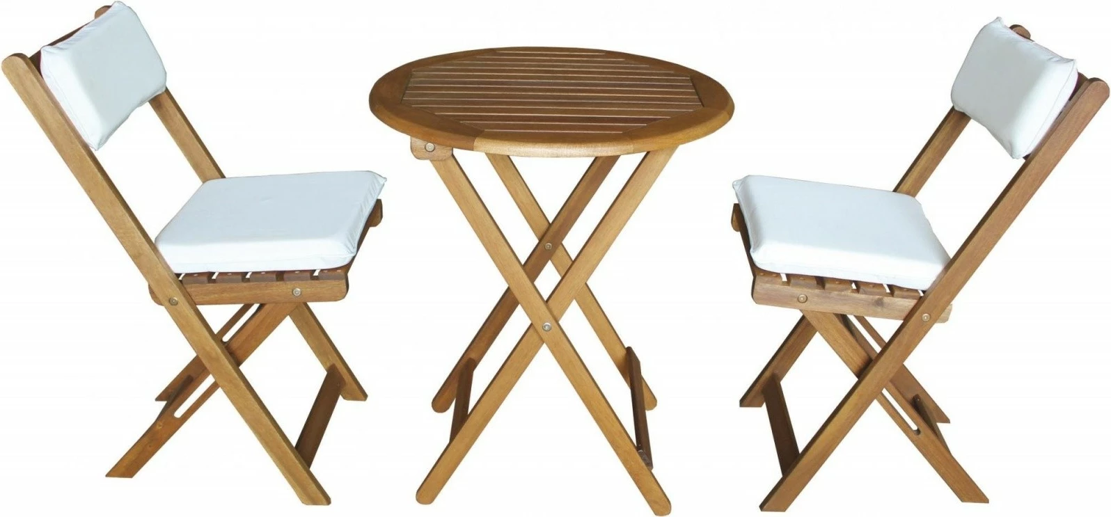 Vrtni pohištveni set iz lesa, Fieldmann FDZN 4003-T, rjav, 1 miza + 2 zložljivi stoli z blazinami