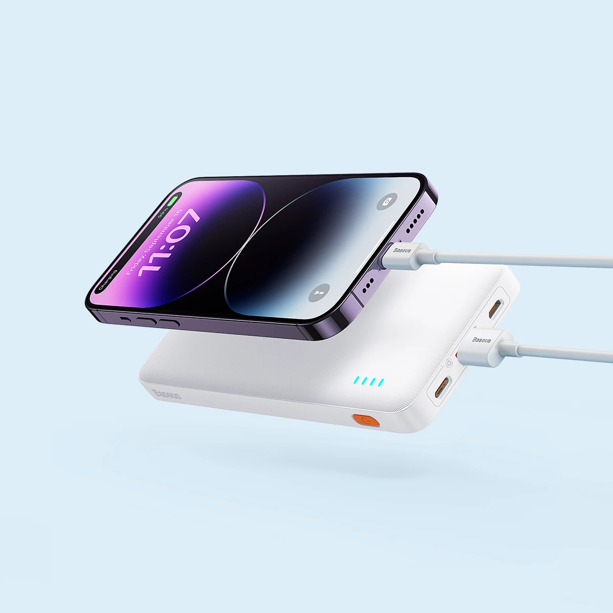 Prenosni polnilnik 10000 mAh 20W z USB-A na USB-C kablom, Baseus Airpow, bel