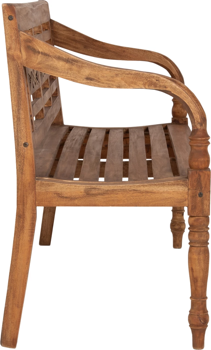 Zunanja klop FH7903 iz masivnega mahagonija v naravni barvi z naslonjalom in rokami 148x54x90Hcm