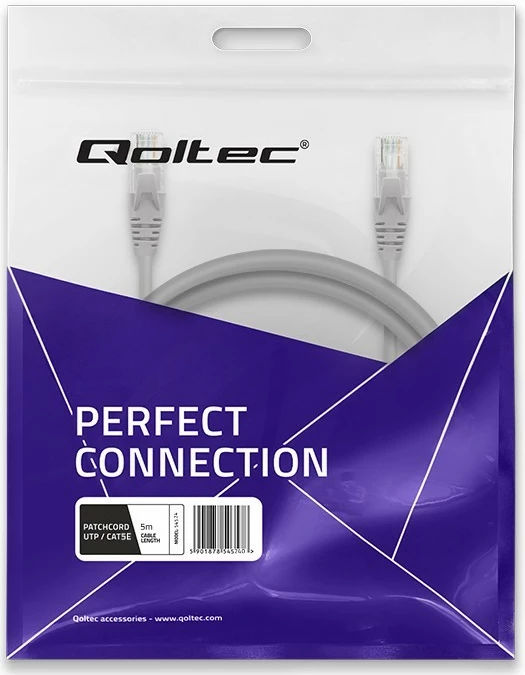 Mrežni kabel CAT5e, 5 m, RJ-45, siv, Qoltec