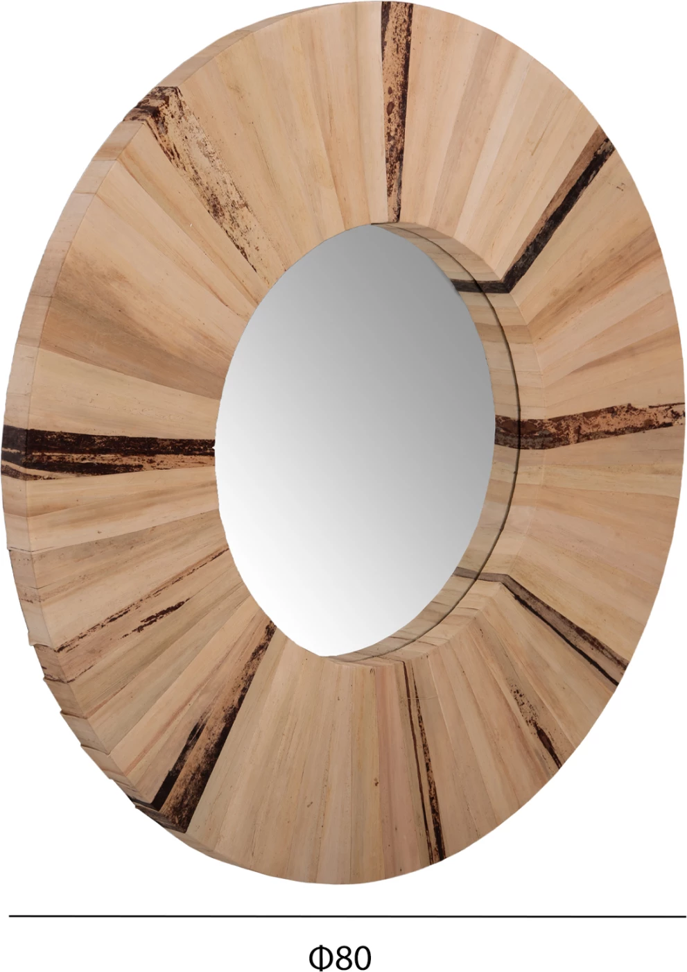 Stensko ogledalo okroglo FH7838 okvir iz posušenih vlaken palmovih listov v naravni barvi Φ80x4cm