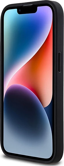 Ovitek za telefon z vzorcem šahovnice in potiskanim črtami, DKNY Leather, za iPhone 14 Pro, črn