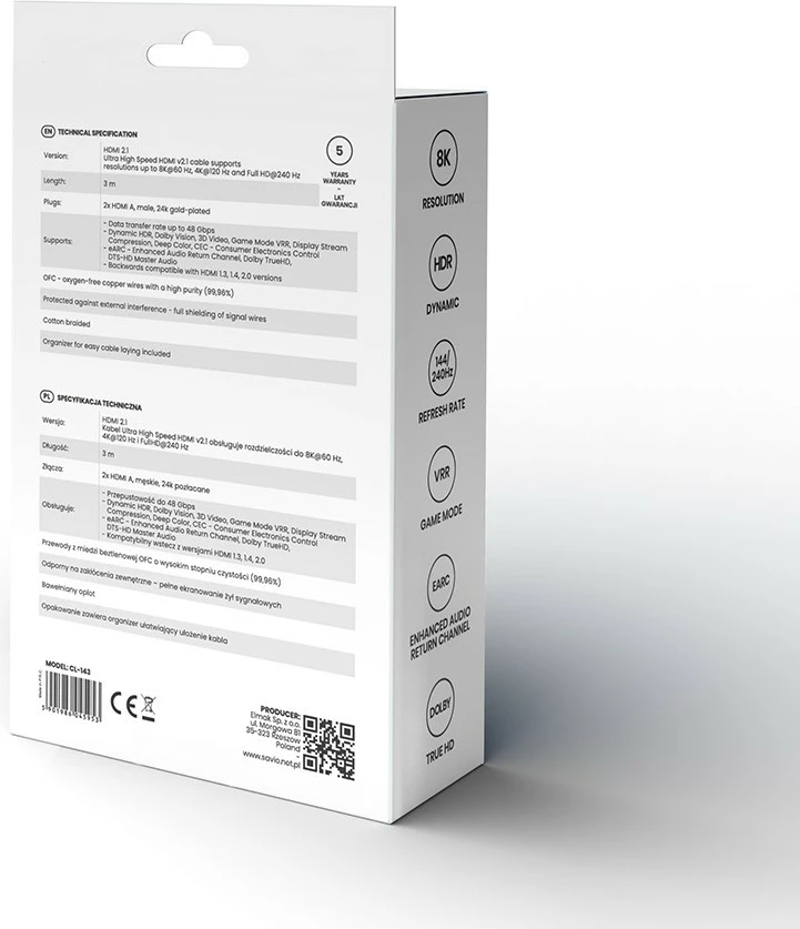 HDMI kabel Savio CL-143, 3 m, Ultra HD 8K, v2.1, črno/moder