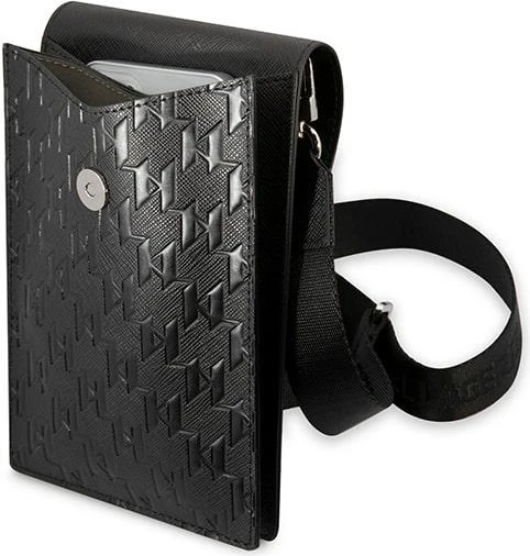Torbica za telefon Karl Lagerfeld Monogram Plate, črna