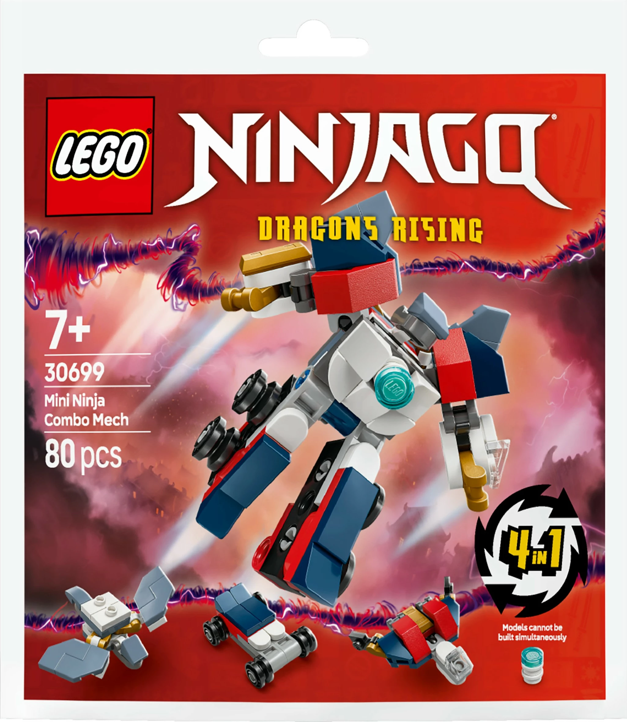 Mini-Kombi-Mech gradbeni set, LEGO Ninjago 30699, 80 kosov, večbarven