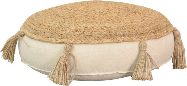 Okrogla blazina iz naravnega ecru blaga, Elefon Inart, Ø40x7,5 cm