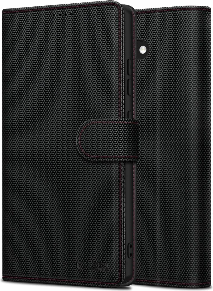Ovitek za telefon Tech-Protect Wallet RS za iPhone 16e, eko-koža, črn/rdeč
