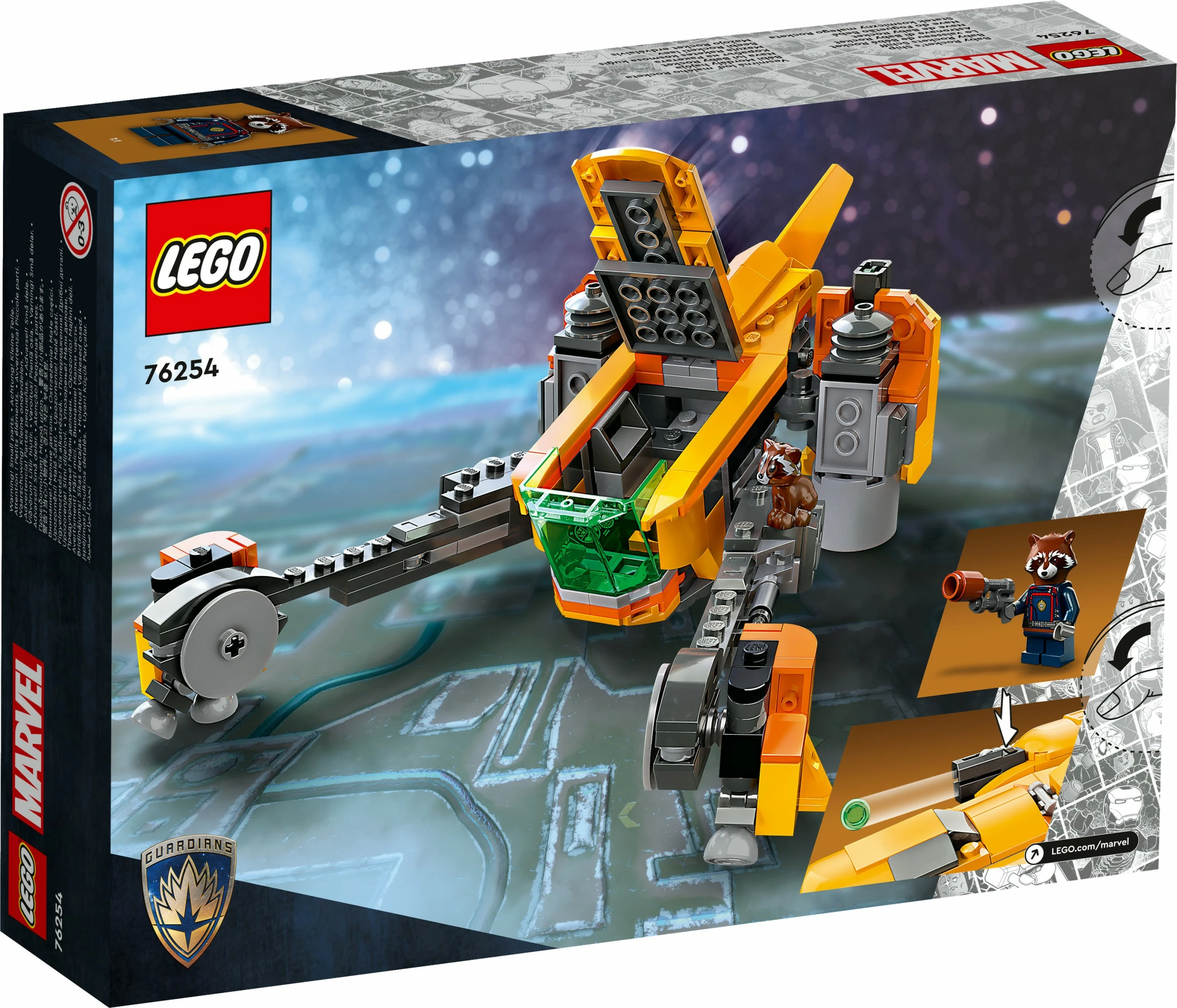 Gradbeni set LEGO Marvel Baby Rocketovo plovilo, 330 kosov, večbarvno
