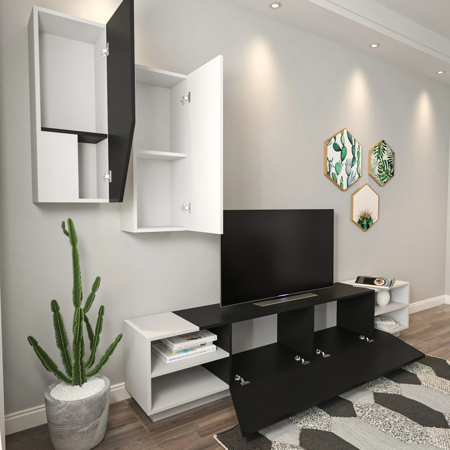 Komoda za TV Hanah Home, zebra - črna, bela