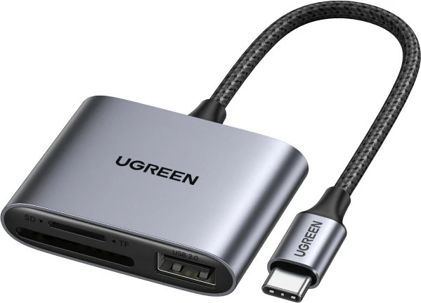 Bralnik kartic, Ugreen 80798, USB-C, 2 reži, 5000 Mbit/s, siv