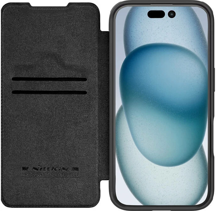 Ovitek iz usnja za iPhone 16 Nillkin Qin Prop, črn