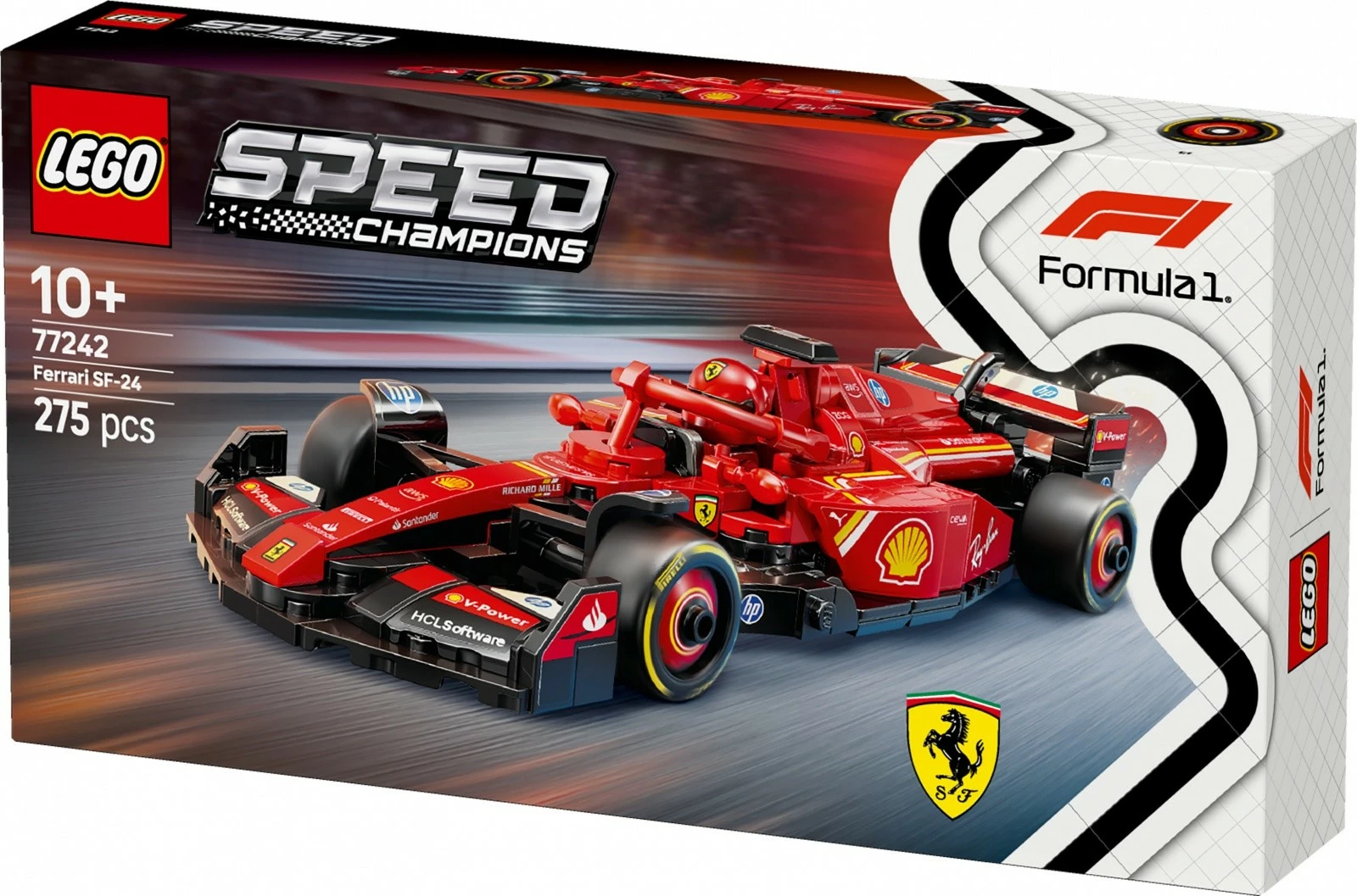 Komplet dirkalnik Ferrari SF-24 F1, LEGO Speed Champions 77242, 275 kosov, rdeč