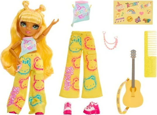 Lutka z glasbeno tematiko Rainbow High Jr High Sunny, 23 cm, z kitaro in dodatki, rumena