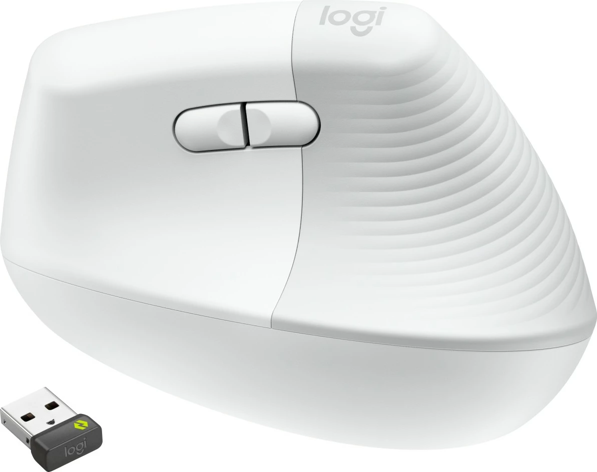 Ergonomski vertikalni miš Logitech Lift za poslovno rabo, 6 gumbov, brezžična, Bluetooth, Bolt USB, bela