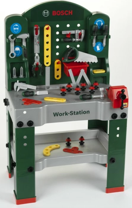 Velika delavnica igrač Bosch Klein 8580, za fante, siva/zelena/rdeča/rumena
