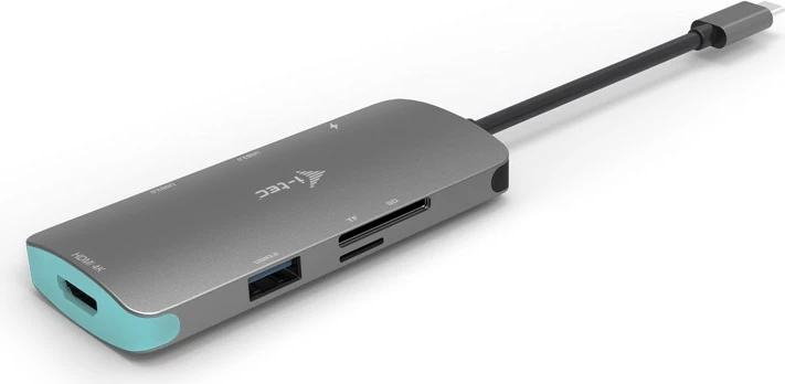 USB-C Nano dok za razširitev I-Tec Metal, 4K HDMI, 100W, srebrno/tirkizen