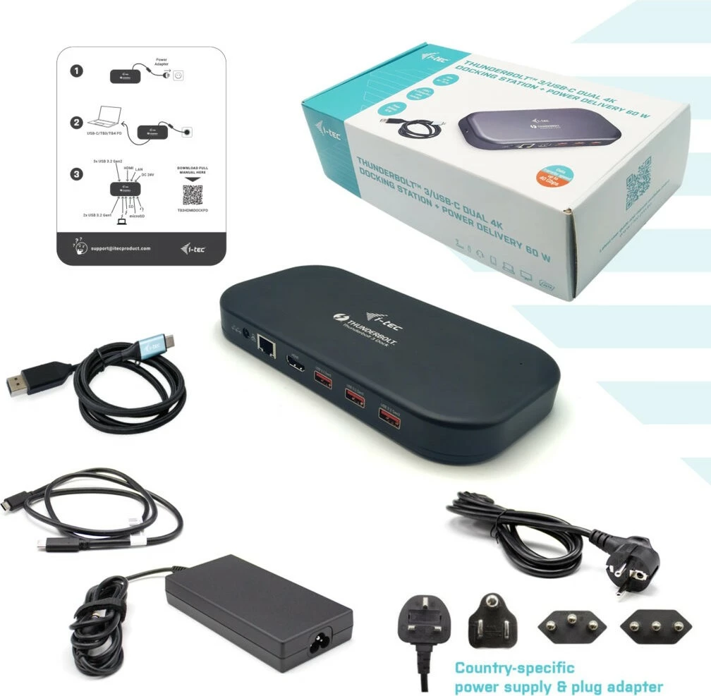 Docking postaja Thunderbolt 3/USB-C Dual 4K, 60W, črna - i-tec