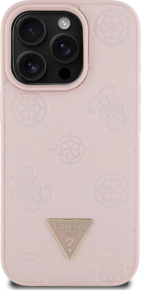 Zaščitni ovitek z motivom Peony in logotipom Guess, MagSafe za iPhone 16 Pro, roza