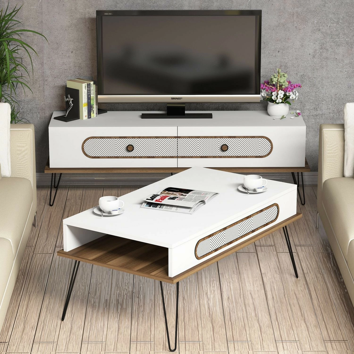 Set pohištva za dnevno sobo Skye Decor, Ekol, belo
