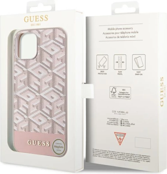 Ovitek za telefon GCube Stripes MagSafe Guess za iPhone 14 Plus 6,7", roza