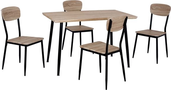 Set jedilne mize 5 kosov FH10348.01 Sonama namizna plošča in črne noge 120x70x76,5Y cm