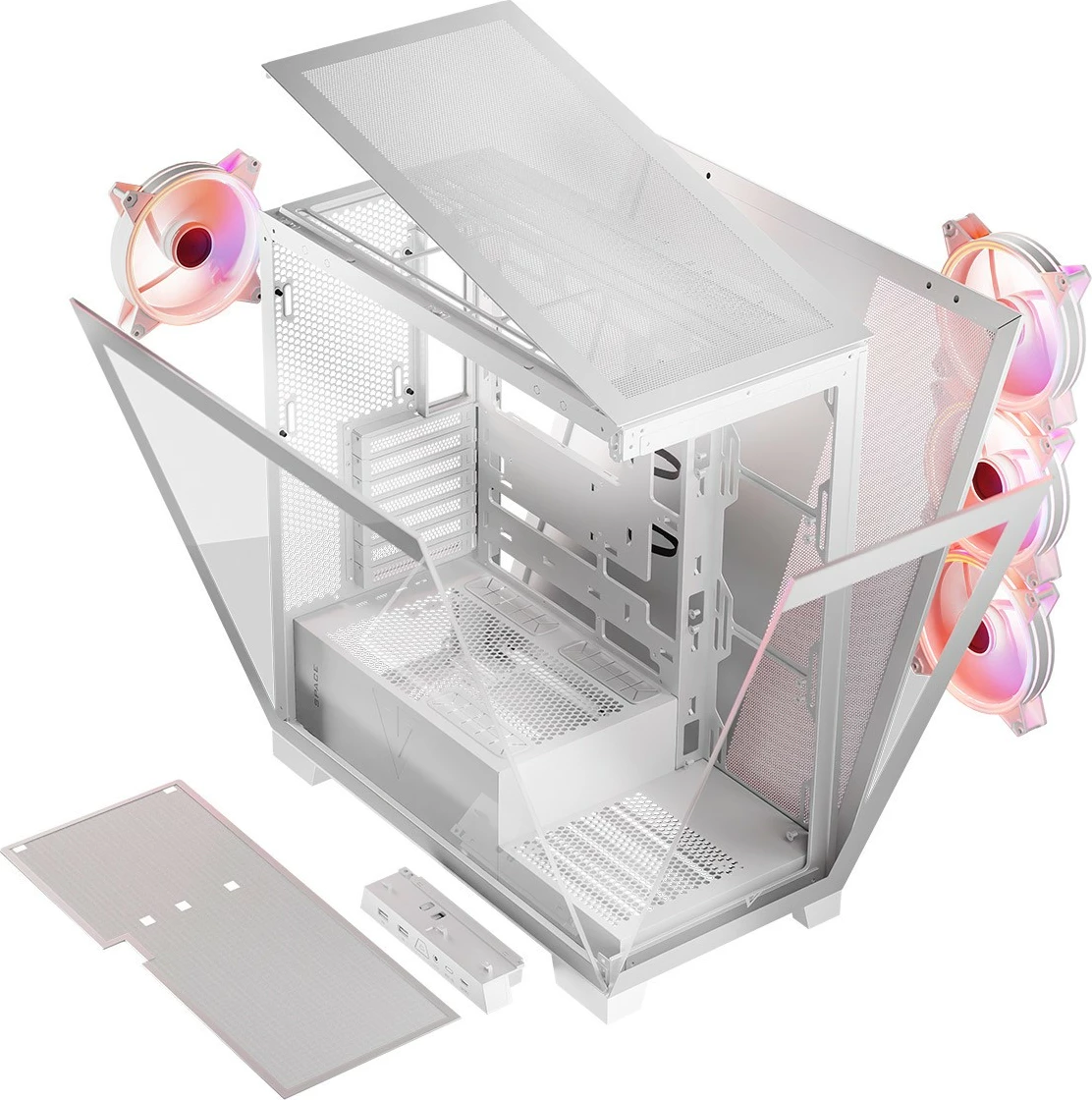 Ohišje MODECOM Volcano Space ARGB, Midi Tower, kaljeno steklo, belo