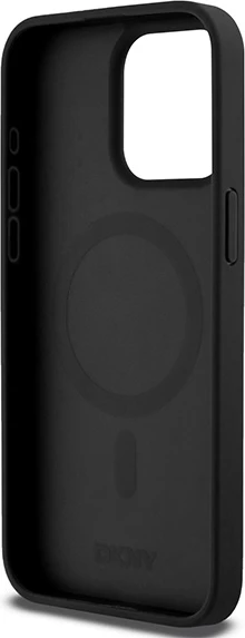 Ovitek iz umetnega usnja z monogramom DKNY, kovinski logotip, MagSafe za iPhone 15 Pro Max, črn