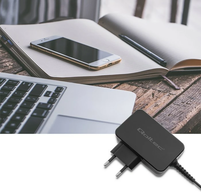 Stenski polnilec Qoltec 51024, 65 W, USB Type-C, črn