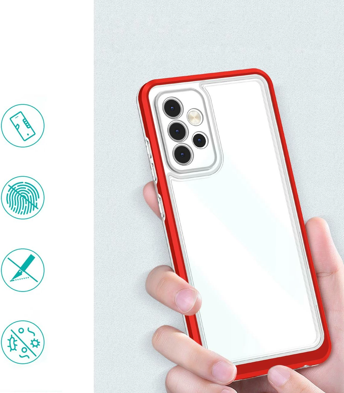 Hibridni prosojen 3in1 ovitek za Samsung Galaxy A73, Hurtel Hybrid Armor Clear, prosojen/rdeč