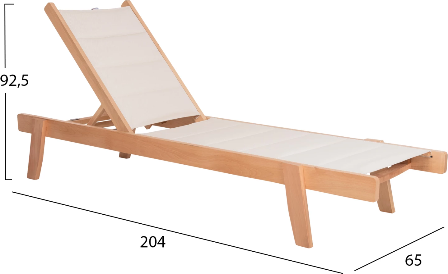Plažni ležalnik MILOS FH10650.01 iz bukovega lesa v naravni barvi z ecru prevleko iz tekstilena 204x65x92,5H cm