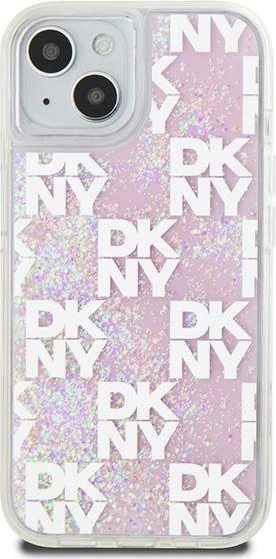 Ovitek za telefon z tekočimi bleščicami, DKNY Liquid Glitter Multilogo, za iPhone 15/14/13, roza